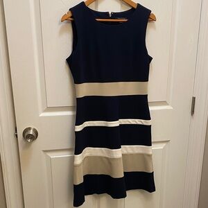 Tommy Hilfiger Sleeveless Navy and Beige Striped Dress Sz 10